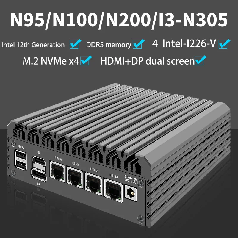 Imagem -02 - Intel 12th Geração n Série 8-core Novo Membro N95 N100 N200 N305 Mini Host Fanless Roteador Macio