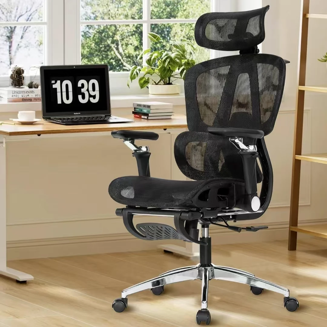 Cadeira de escritório ergonômica de malha com apoio para os pés