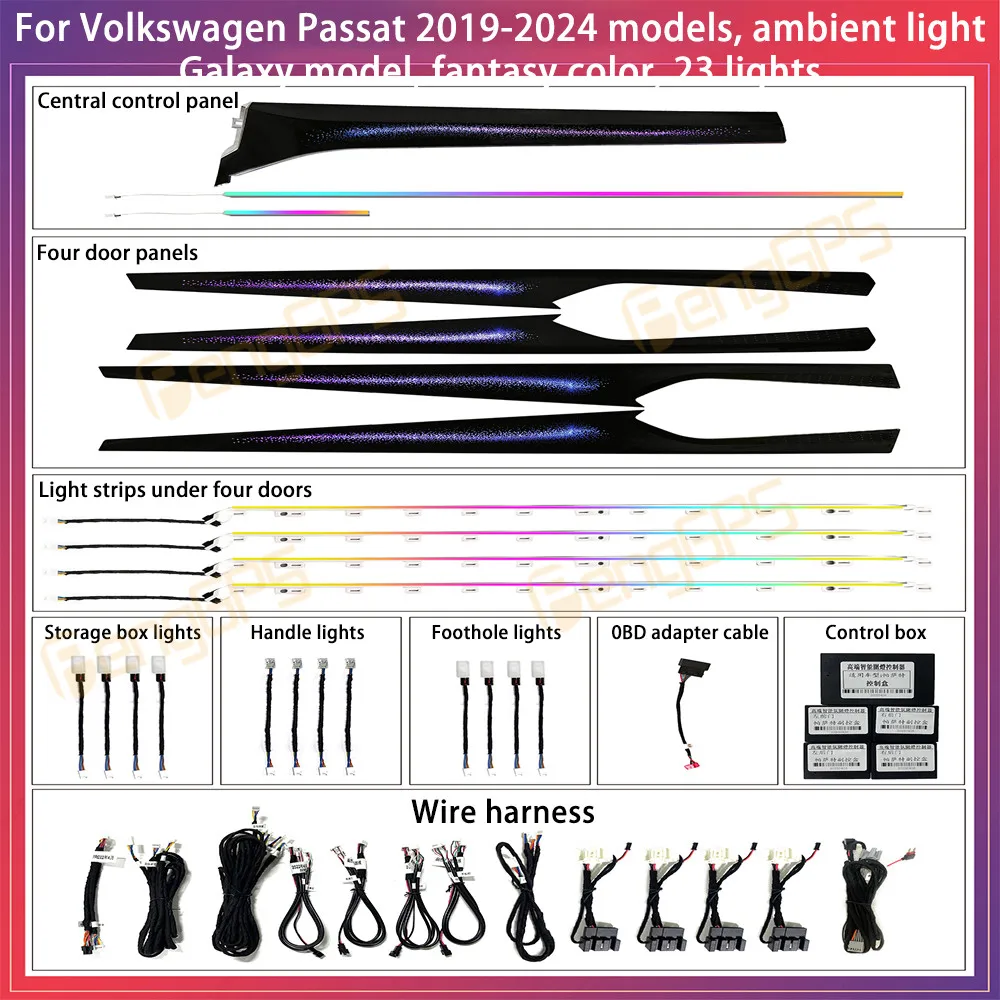 

Атмосферный свет для Volkswagen Passat 2019-2024, оригинальные Ambient Lights 1:1, фэнтезийный цвет, 22 огни, управление через приложение