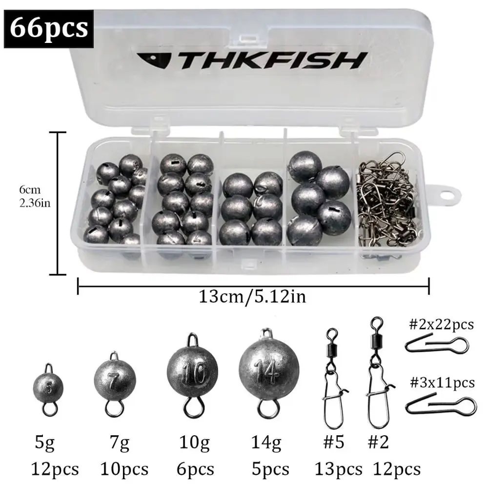 

64/66pcs Fishing Lead Sinkers Kit 5g 7g 10g 14g Bullet Weight Sinker Fishing Swivels Connector Set Freshwater Leads Dropshot Kit