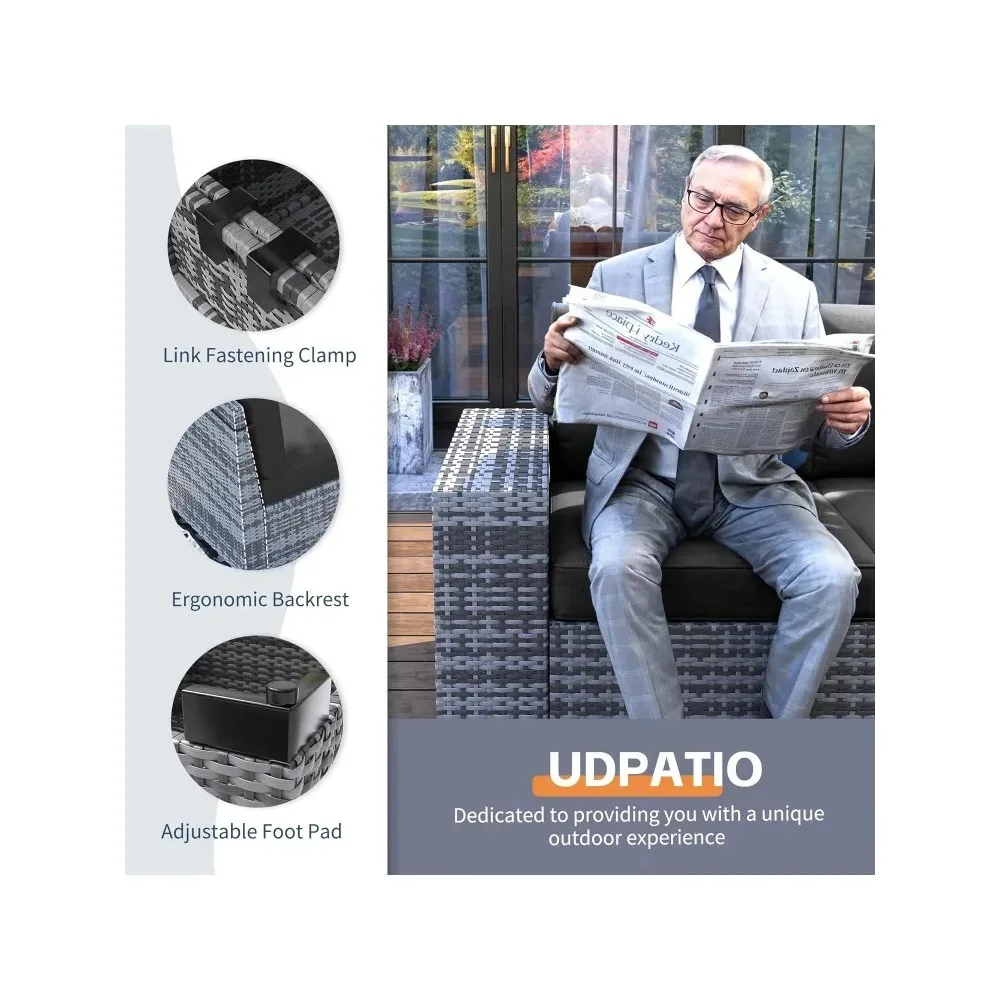 مجموعة أثاث الفناء المكونة من 13 قطعة من UDPATIO مع طاولة حفرة النار، ومسند ذراع عريض مقاس 8 بوصات، ومجموعة أريكة خارجية من الروطان، وفناء من الخيزران