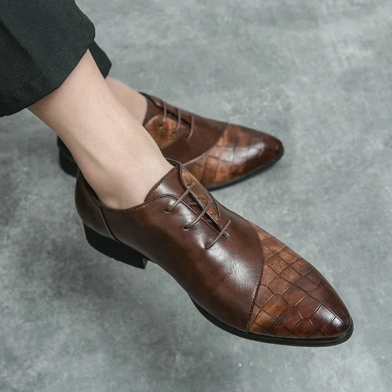 Luksusowe skórzane buty dla mężczyzn Marka Derby Shoes dla mężczyzn Sznurowane męskie buty formalne Ręcznie robione obuwie biznesowe 2024 — zdjęcie 7