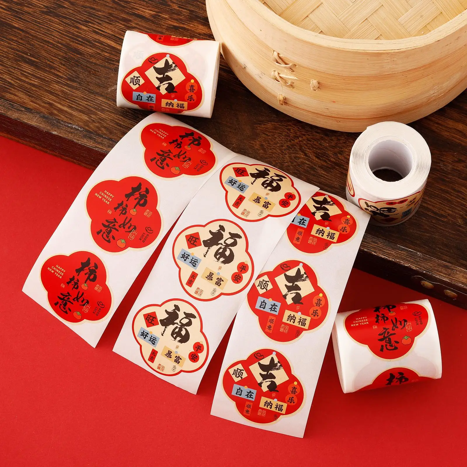 

120pcs Fu Character Stickers of Decorative Stickers for Chinese Year Party Decorations for Wrapping Cards Envelopes and Dessert