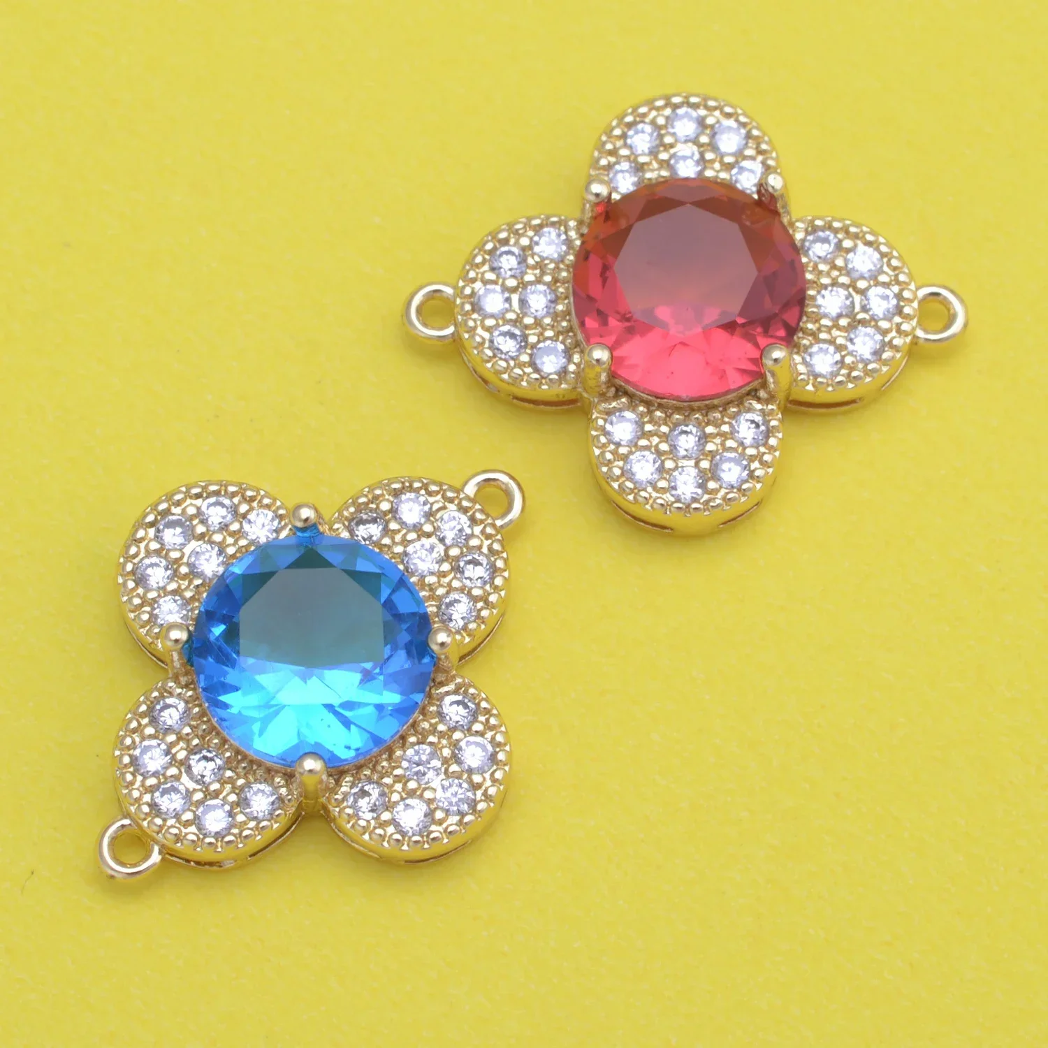 LJRIVER Zircon Connector for DIY Jewelry Making Materials Connection Fasteners Petal-shaped Metal Buckle Handmade Accessories