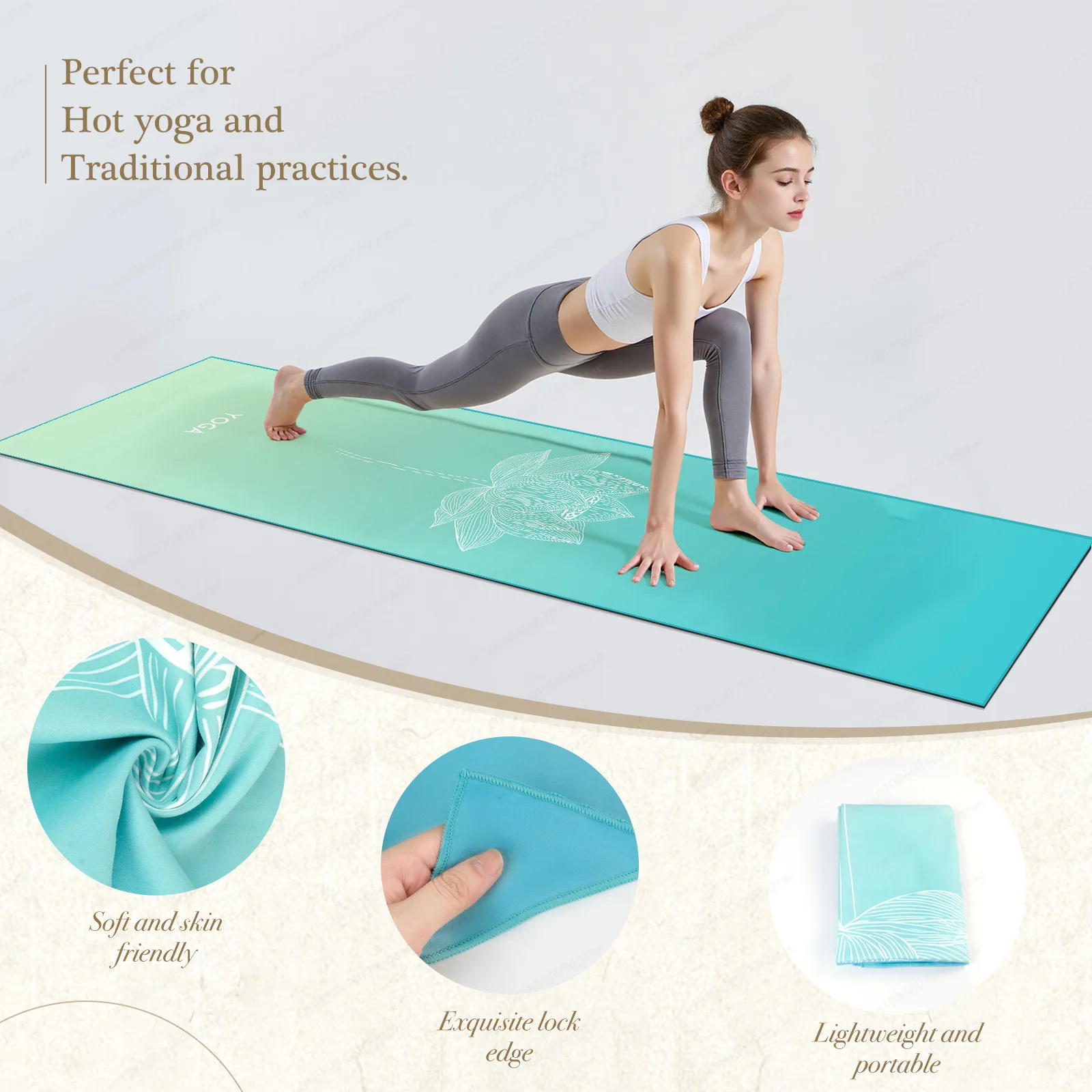 Yoga Mat Towel with Foot Loops, Non-Slip & Odor Barrier, Large Size Quick Dry Cover for Yoga Mat