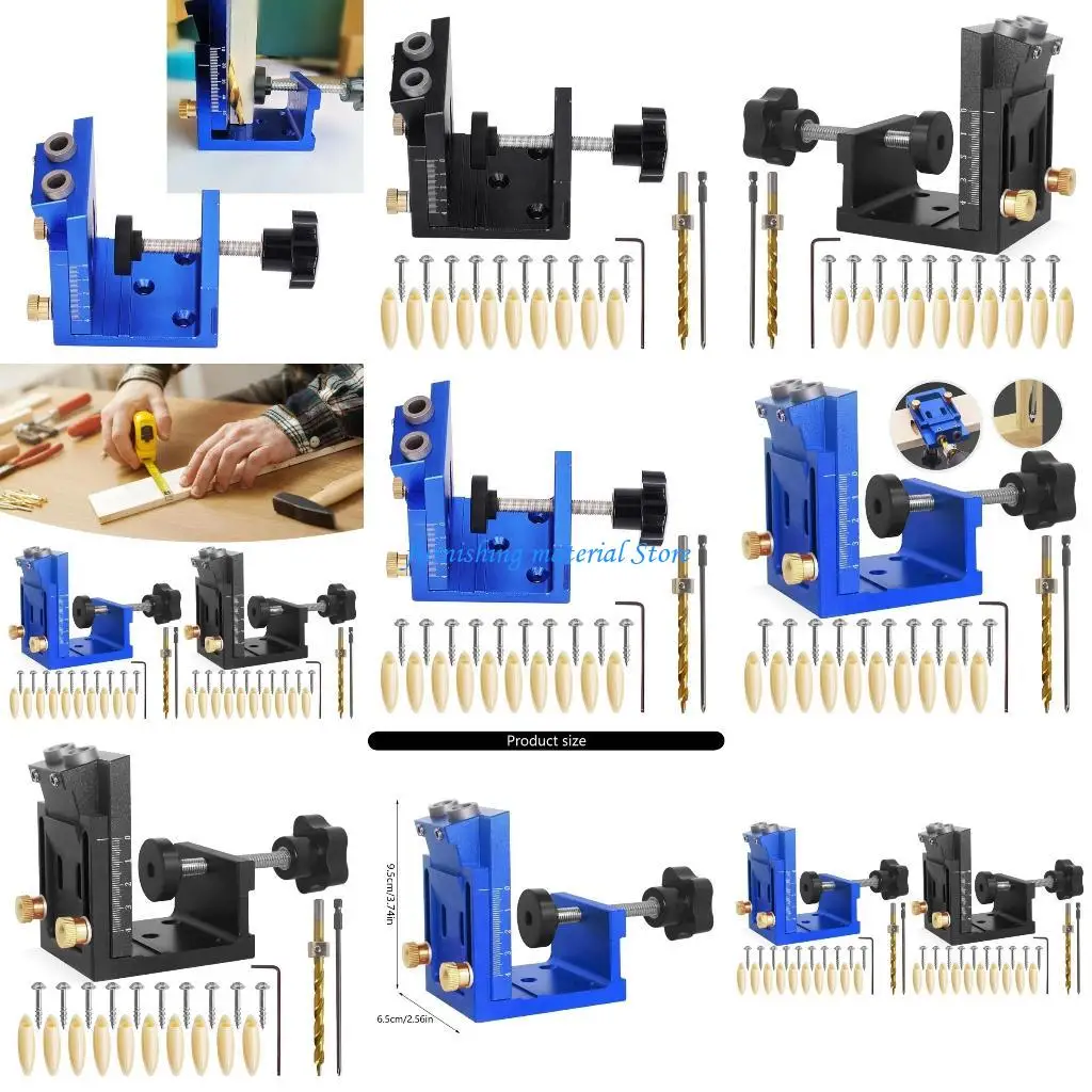 

Y5GD Adjustable Woodworking Doweling Jig Set Pocket Hole Jig Drilling Guide Locator