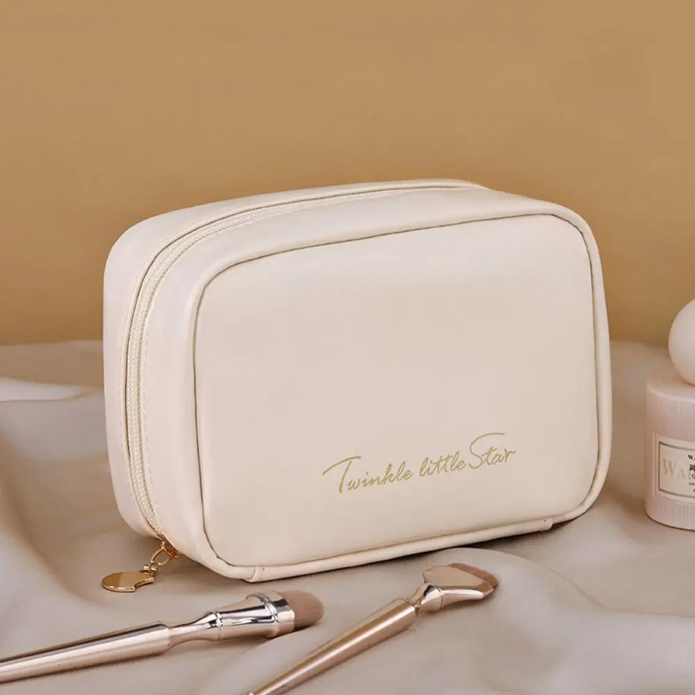 

Elegant Zipper Women Makeup Bag Large Capacity Waterproof PU Cosmetic Bag Carry-on Square Toiletry Bag Female/Girls