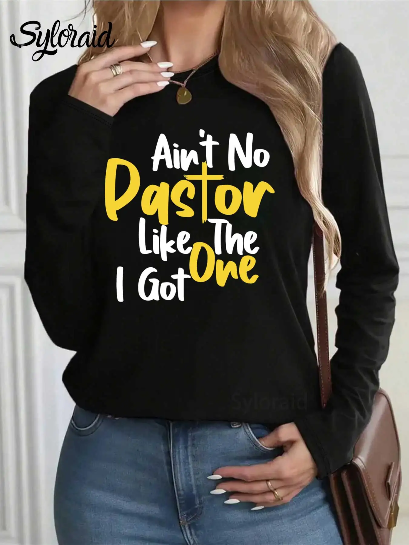 المرأة طويلة الأكمام تي شيرت ليس هناك قس مثل الذي حصلت فيه تي شيرت مضحك قائلا قميص موضة الجولة الرقبة رداء علوي غير رسمي #2