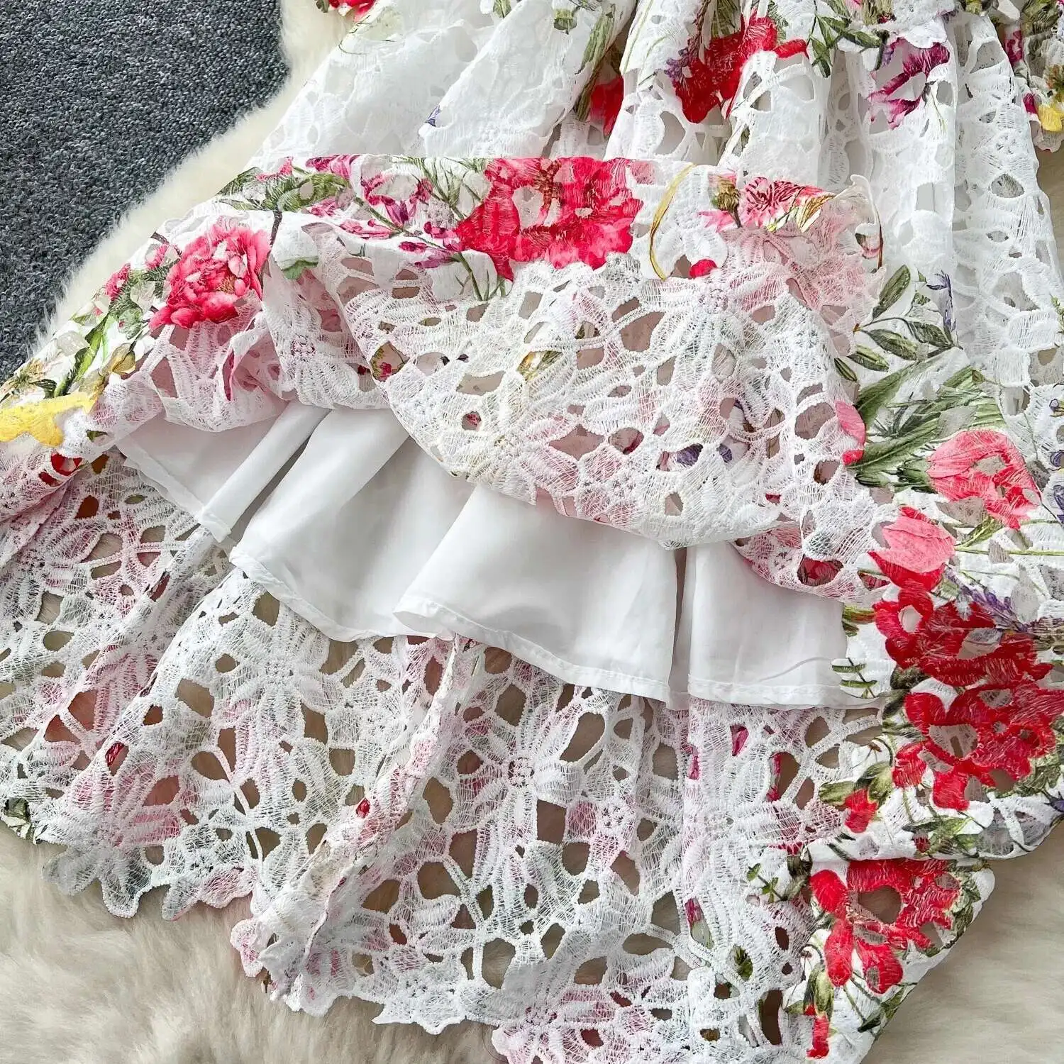 秋のエレガントな花の刺繍レースミディドレス女性の夏のウエディングドレスイブニングローブパーティー Vestidos ベルトファンシー