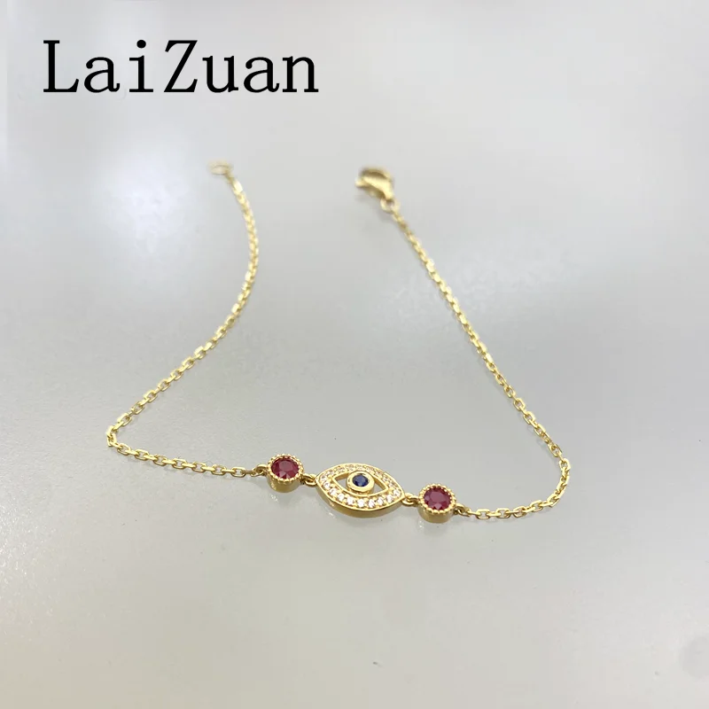 LaiZuan Solid 18K 14K Yellow Gold Round Genuine Ruby Sapphire Bracelet Lab Grown Moissanite Diamond Engagement Bracelet