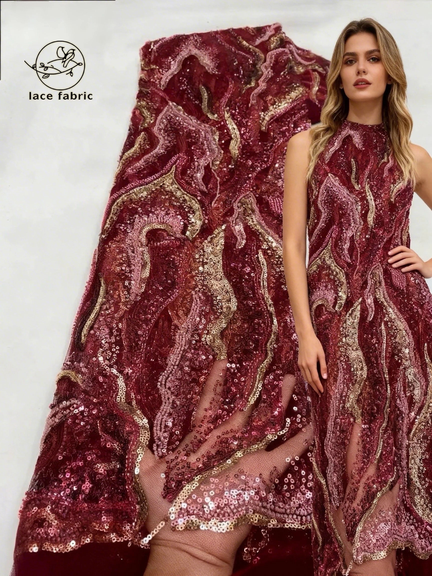 

Красивая нигерийская кружевная ткань с пайетками и африканскими бусинами, 2026, высокое качество, 5 ярдов, африканский французский тюль, сетчатое кружево