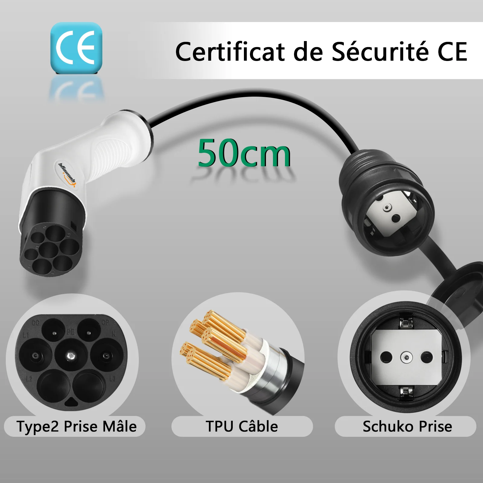 GUWIEYG Type2 to Schuko Adapter 16A Mennekes Type 2 to European Domestic Socket for Electric Scooters E-Bikes