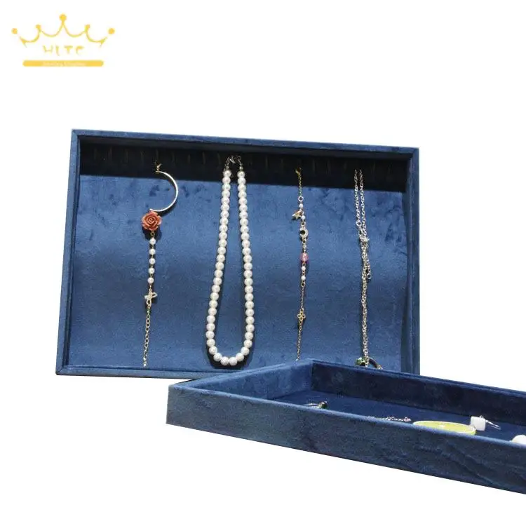 Dark Blue Velvet Ring Bracelet Holder Tray Necklace Earrings Pendant Storage Case Jewelry Display Tray 35*24Cm Large Size