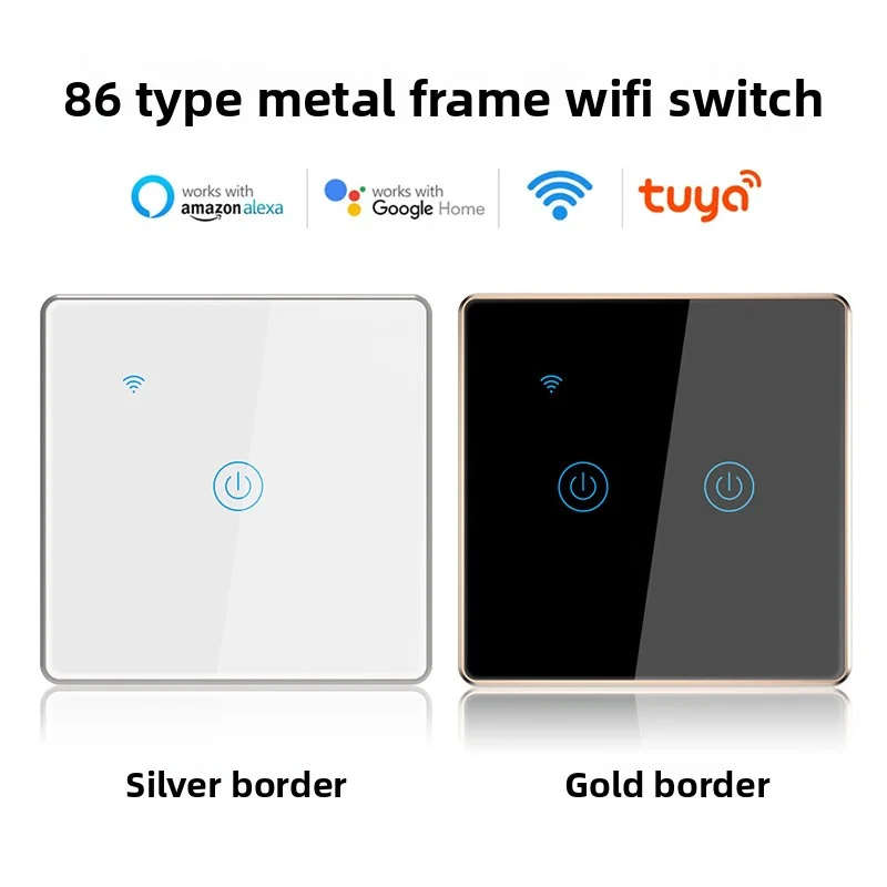 

86 Type Wifi Intelligent Switch Tuya App Remote Control Metal Frame Glass Panel Alexa Voice Control Zero Fire Line Touch Switch