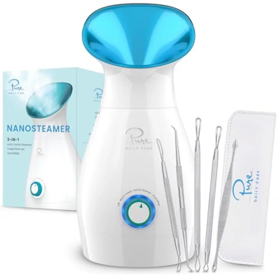 

Паровая система для лица Pure Daily Care NaSteamer Large 3-в-1 с ионизацией и точным контролем температуры - увлажнитель воздуха - очищает поры - черный цвет