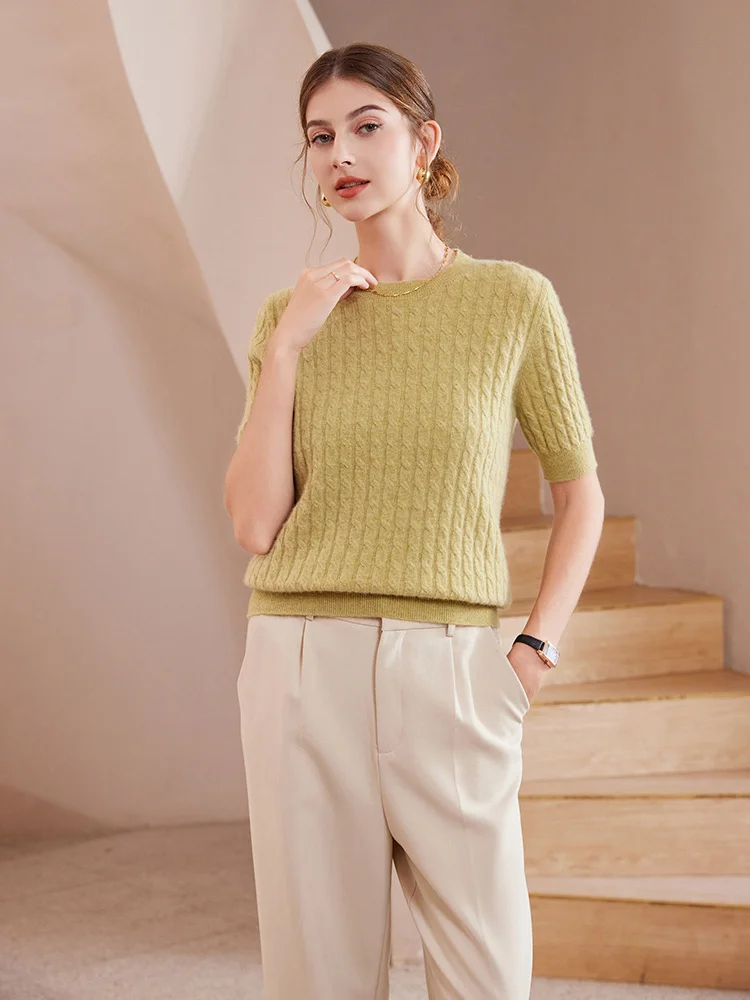 Women's 100% Goat Cashmere Sweater O-neck Twisted Mid Sleeve Pullovers Autumn Winter Thick Basic Simple Style Cashmere Knitwear