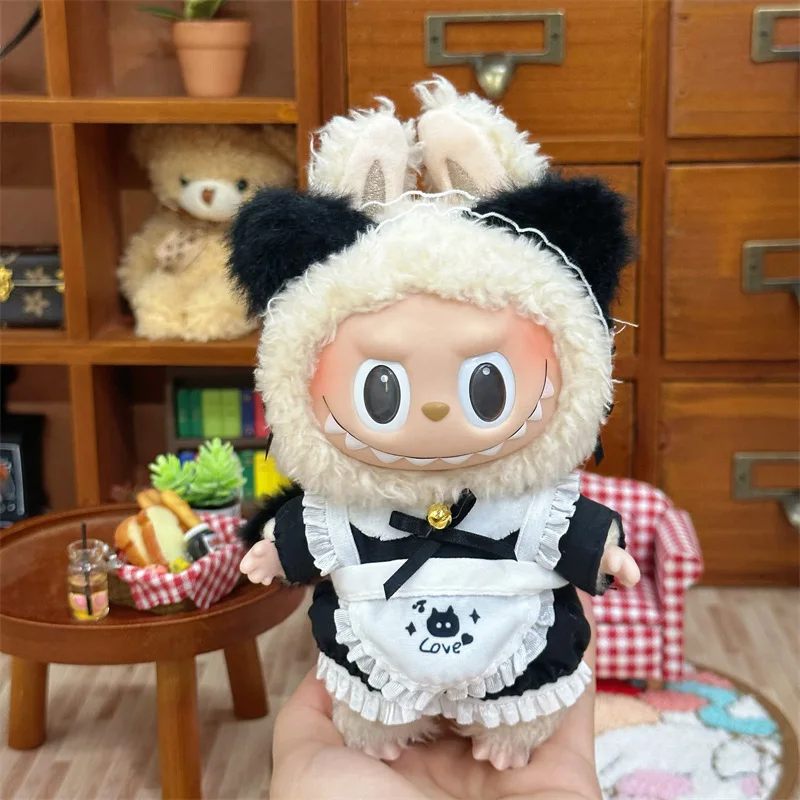 

Одежда Labubuwa с резиновой подкладкой толщиной 17 см. Комплект Labubu для вечеринки Labubu The Little Cat Maid имеет изменен ее наряд.