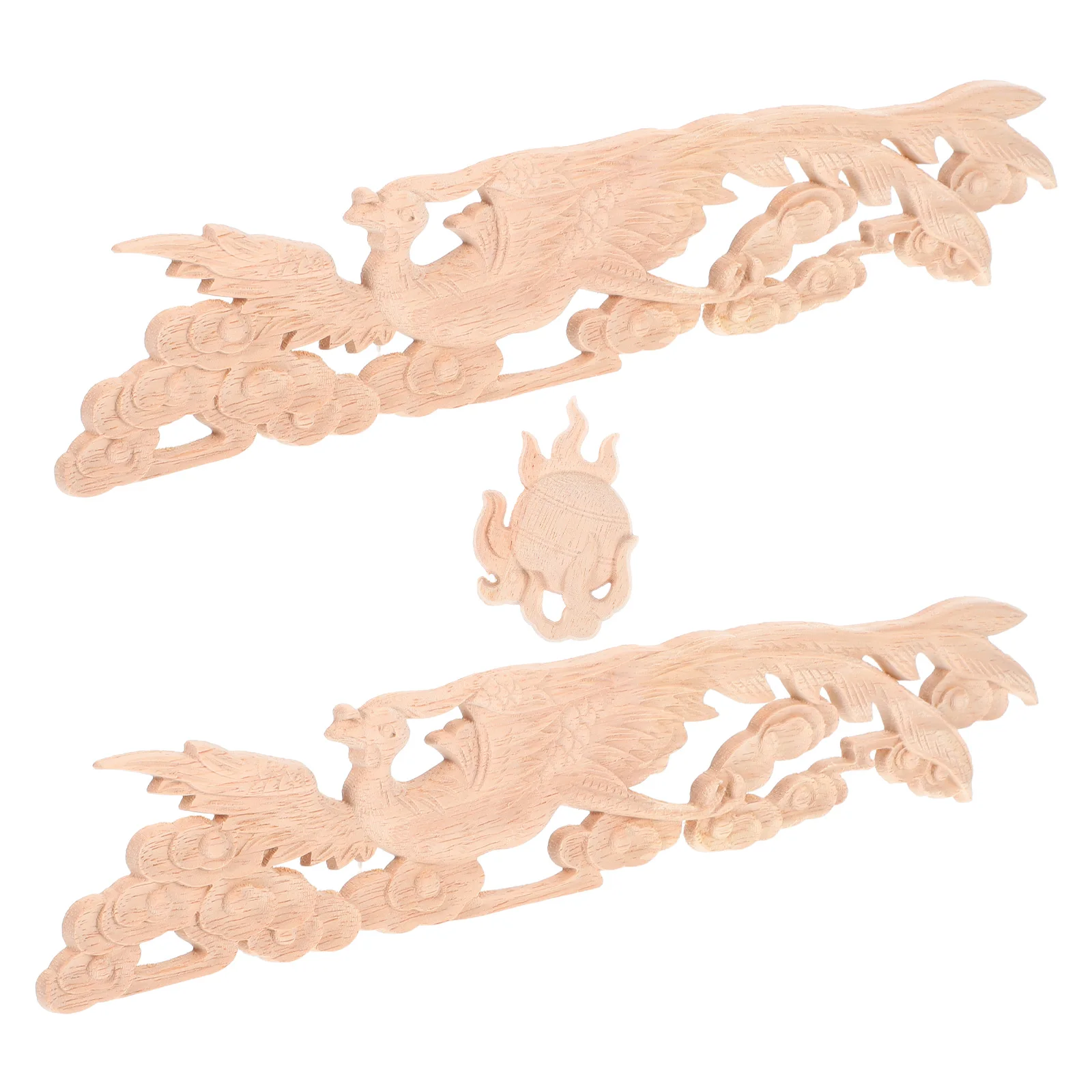 

2Pcs Phoenix Wood Carving Decoration Solid Wood Appliques Door Wall Trim Molding Dresser Onlays Furniture Decor