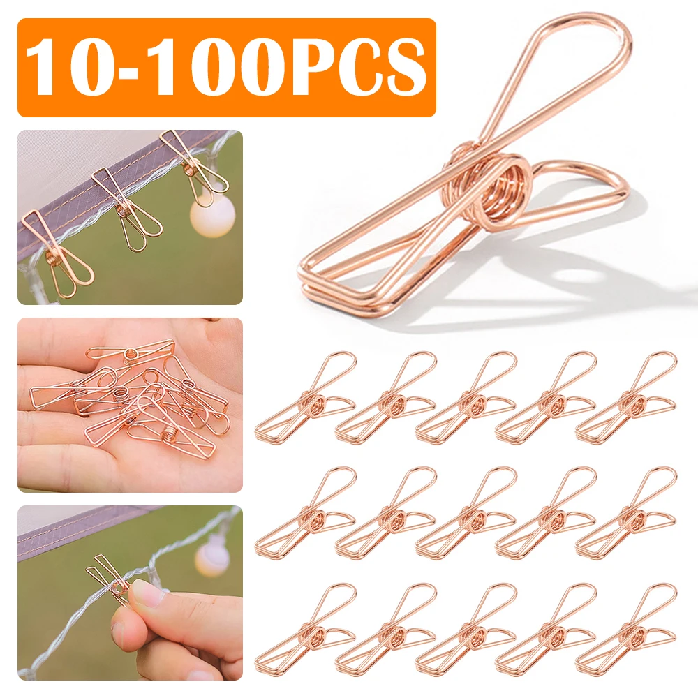 10-100 Pcs Multipurpose Stainless Steel Clips Clothes Pins Pegs Holders Clothing Clamps Sealing Clip Household Clothes Pins