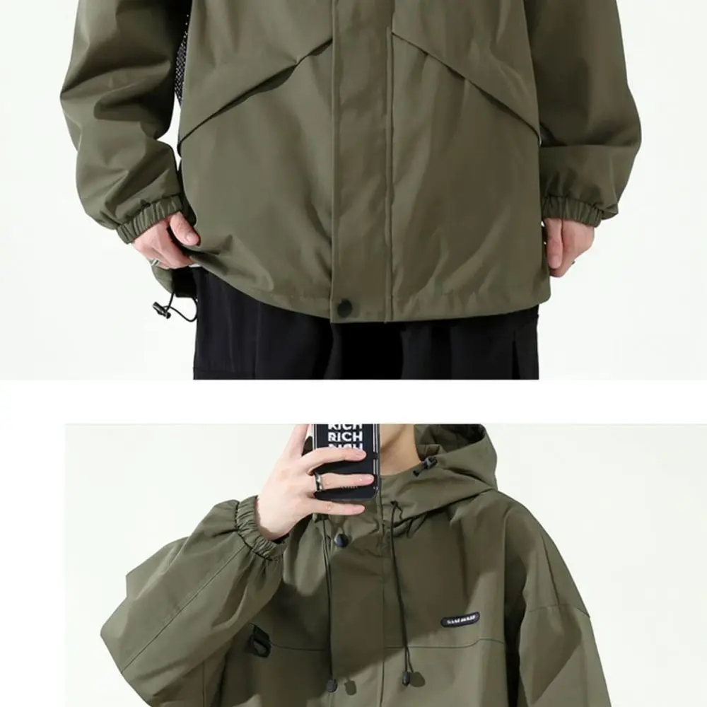 Mens Fashion Tactical Windbreaker Jacket Hooded Waterproof Cargo Casual Outdoor Autumn Winter Sportswear Coat