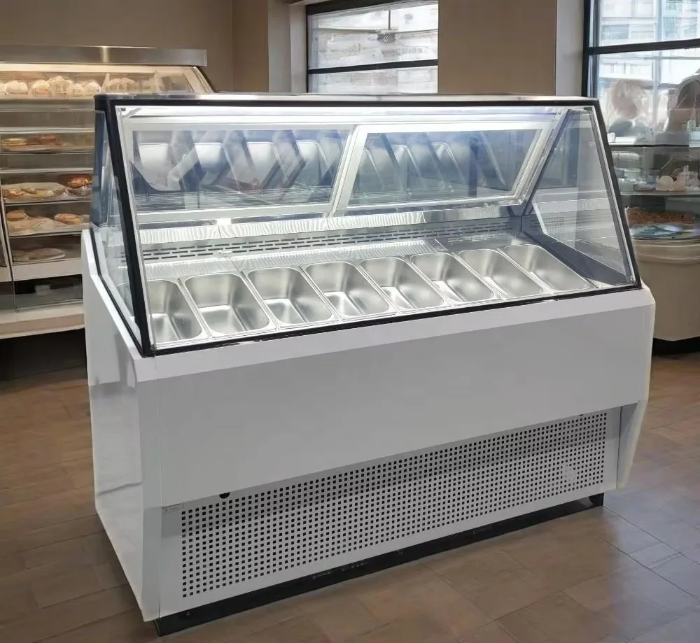 Tempered Glass Air Cooling Defog Food Grade Display Cabinet  for Sale Showcase Hard Ice Cream Display