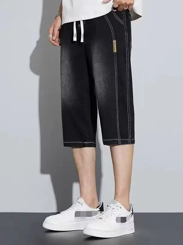 

Американские ретро-джинсы большого размера для мужчин, летние, тонкие, прямого кроя, до колена, повседневные, свободные, утягивающие, укороченные брюки (7/8)