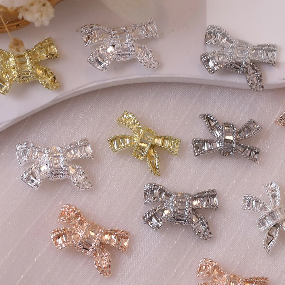 10pcs 3D Japanese Bowknot Nail Art Parts 3D Alloy Metal Ribbon Bows Nail Decor Parts DIY Luxury Silver Alloy Nail Parts