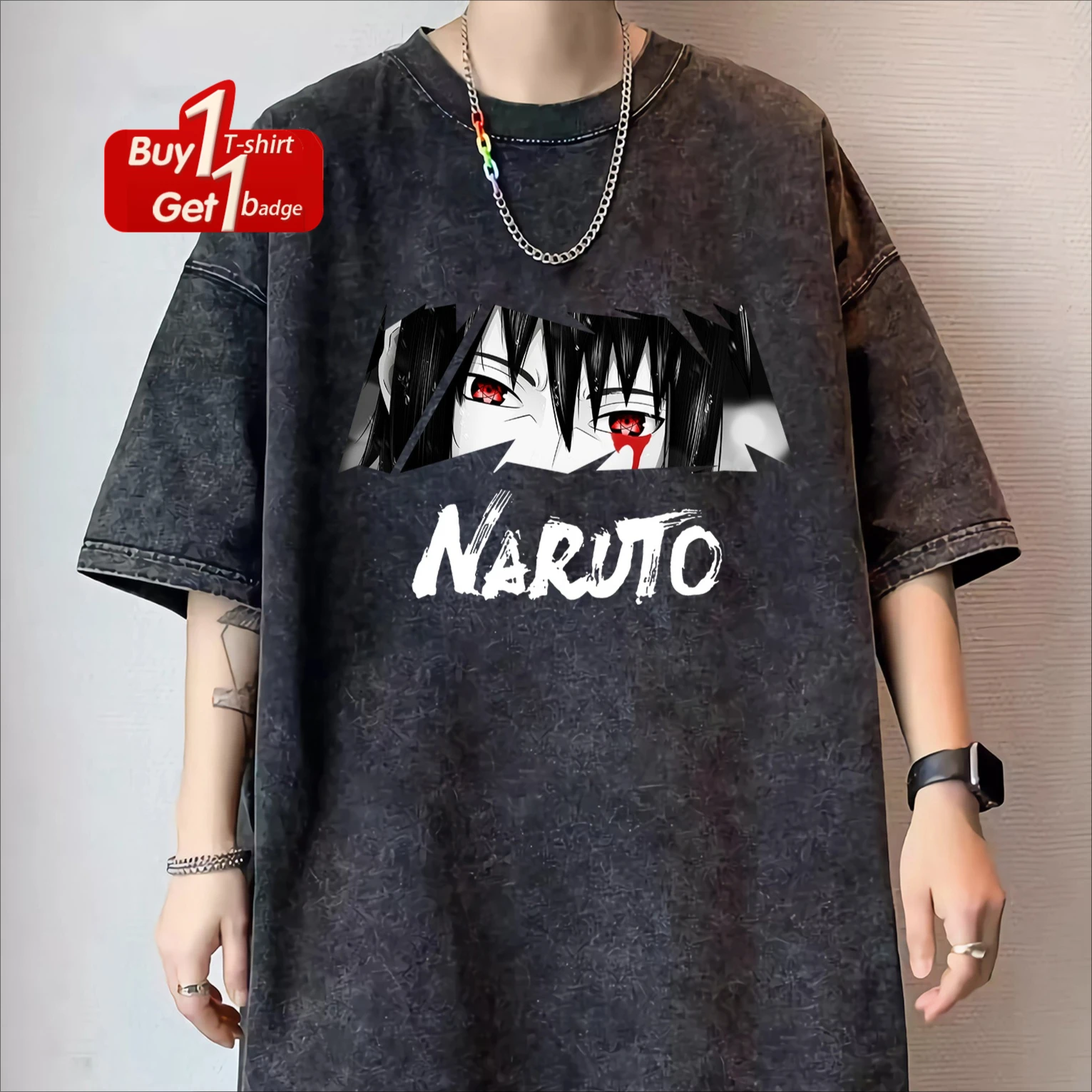 

Men's T Shirt Naruto Character Print Graphic Man Short Sleeve Tee Summer Y2k Clothes Vintage Washed Women Oversized Gym Clothing