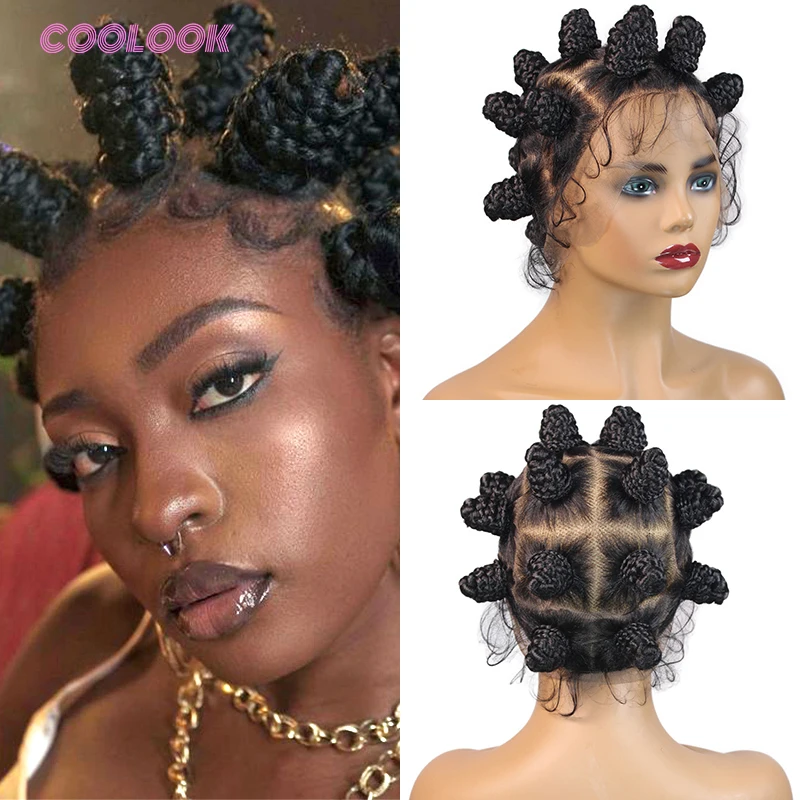 

Synthetic Full Lace Braided Wigs Bantu Knots Hairstyles Knotless Box Braid Wig Lightweight Breathable For Black Women Coolook