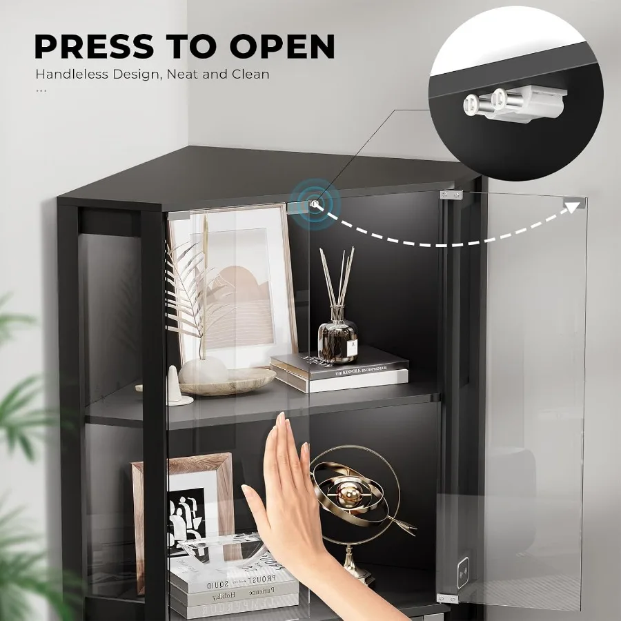 Lighted Corner Display Cabinet with Glass Doors for Collectibles view 5