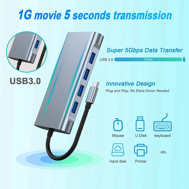 A31R-11-In-1 USB C HUB Docking Station 4K Type C To -Compatible HUB Adapter USB-C To VGA RJ45 PD 100W USB Hub