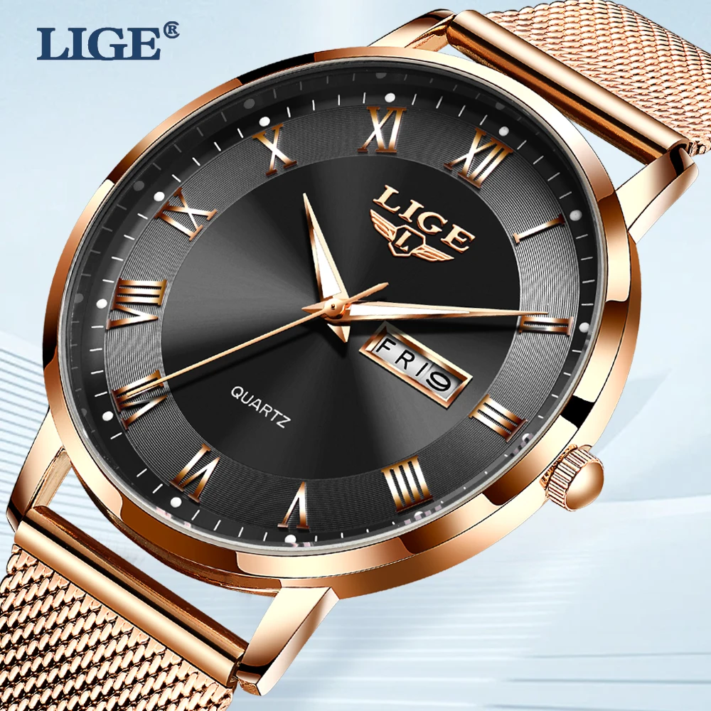 LIGE креативные часы для женщин, модные водонепроницаемые женские кварцевые наручные часы, лучший бренд, роскошные женские часы с ультратонкой сеткой и датой