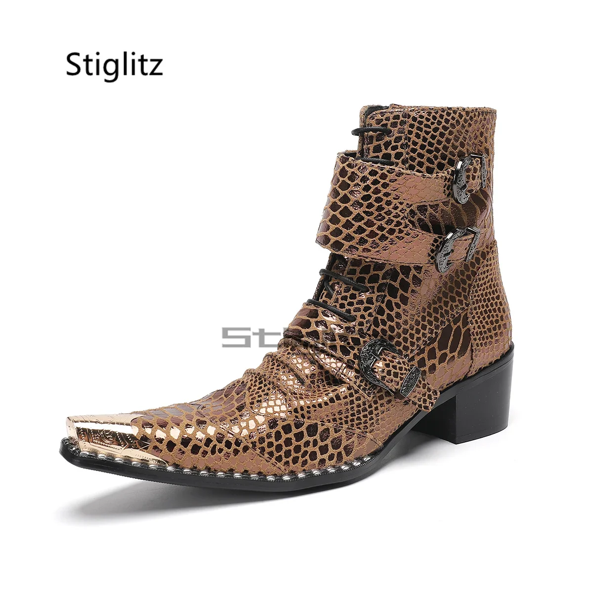 

Мужские кожаные ботильоны на высоком каблуке, обувь из натуральной воловьей кожи, британские ботинки челси с острым металлическим носком и боковой молнией с пряжками на ремне