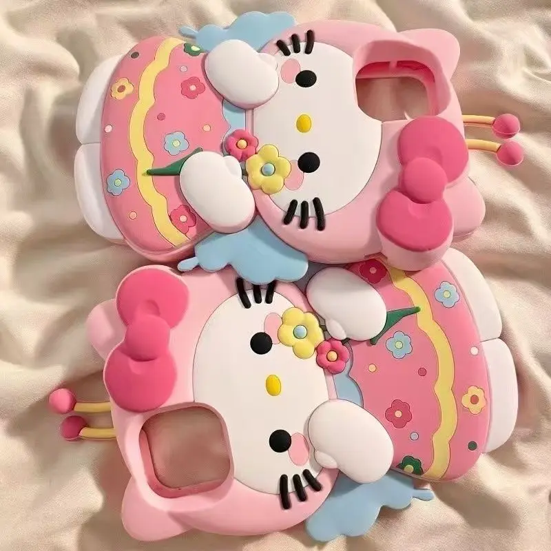 Sanrios Bee Hello Kittys Cartoon All Inclusive Mobile Phone Case New Cute Girls Anti Fall Silicone Mobile Phone Protective Case