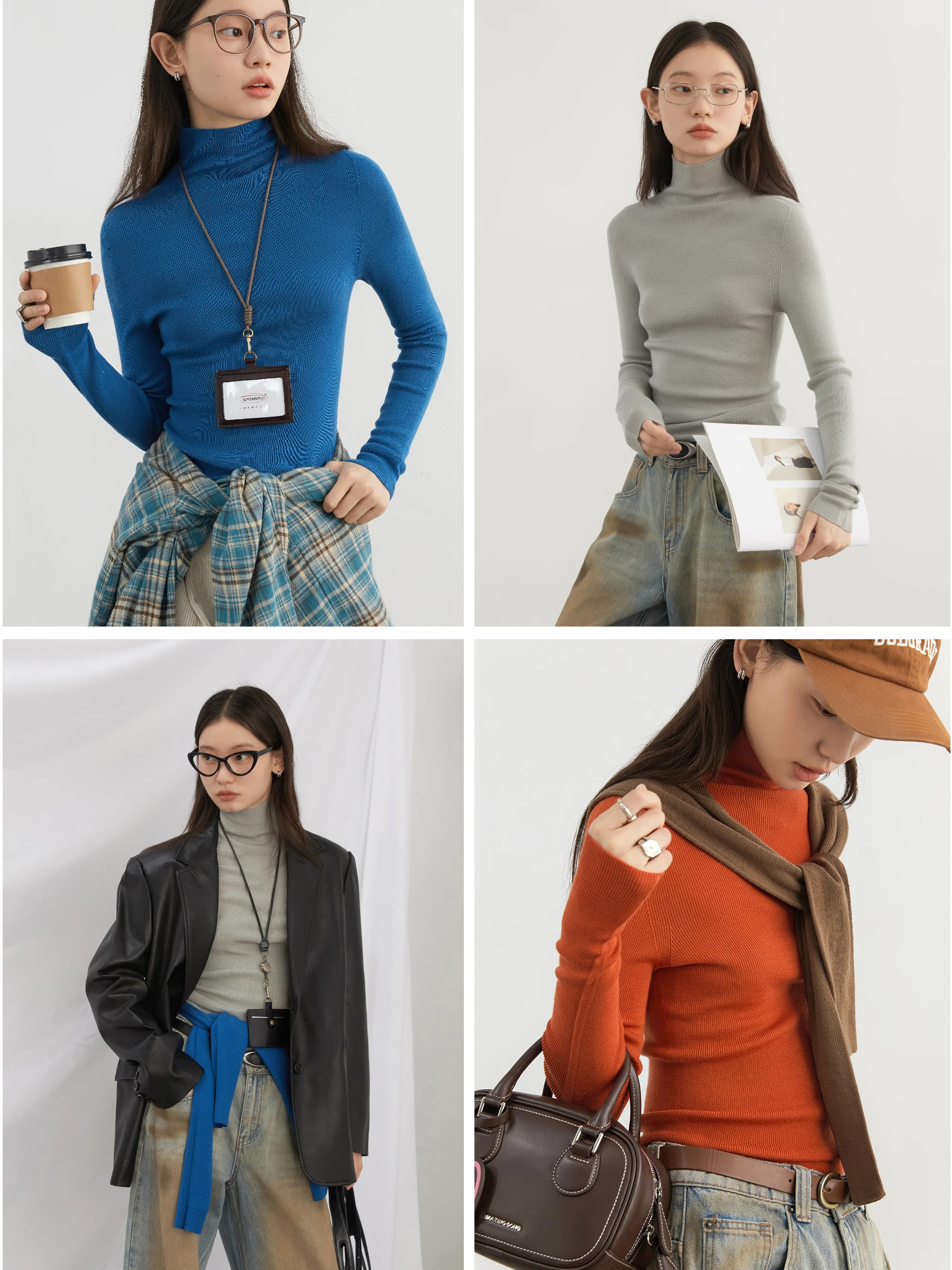 

CHICVEN Autumn Winter New Sle Beautifully Colored Merino Wool Knitted High Collar Sweater hine Waable Slim Fit Long Sl...