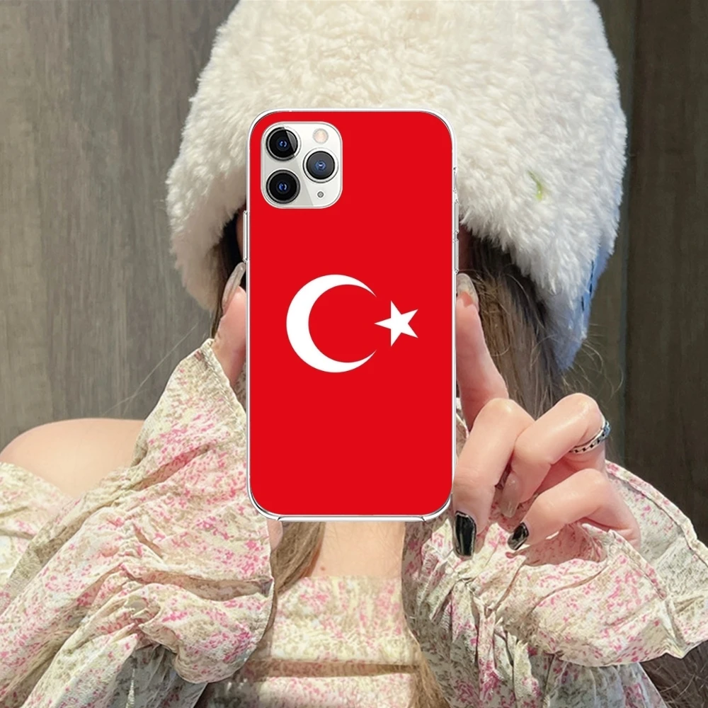 Turkey Flag Painting Mobile Cell Phone Case for iPhone 15 14 13 12 11 X XR XS 8 Pro Max Plus Mini Clear Transparent Cover Shell