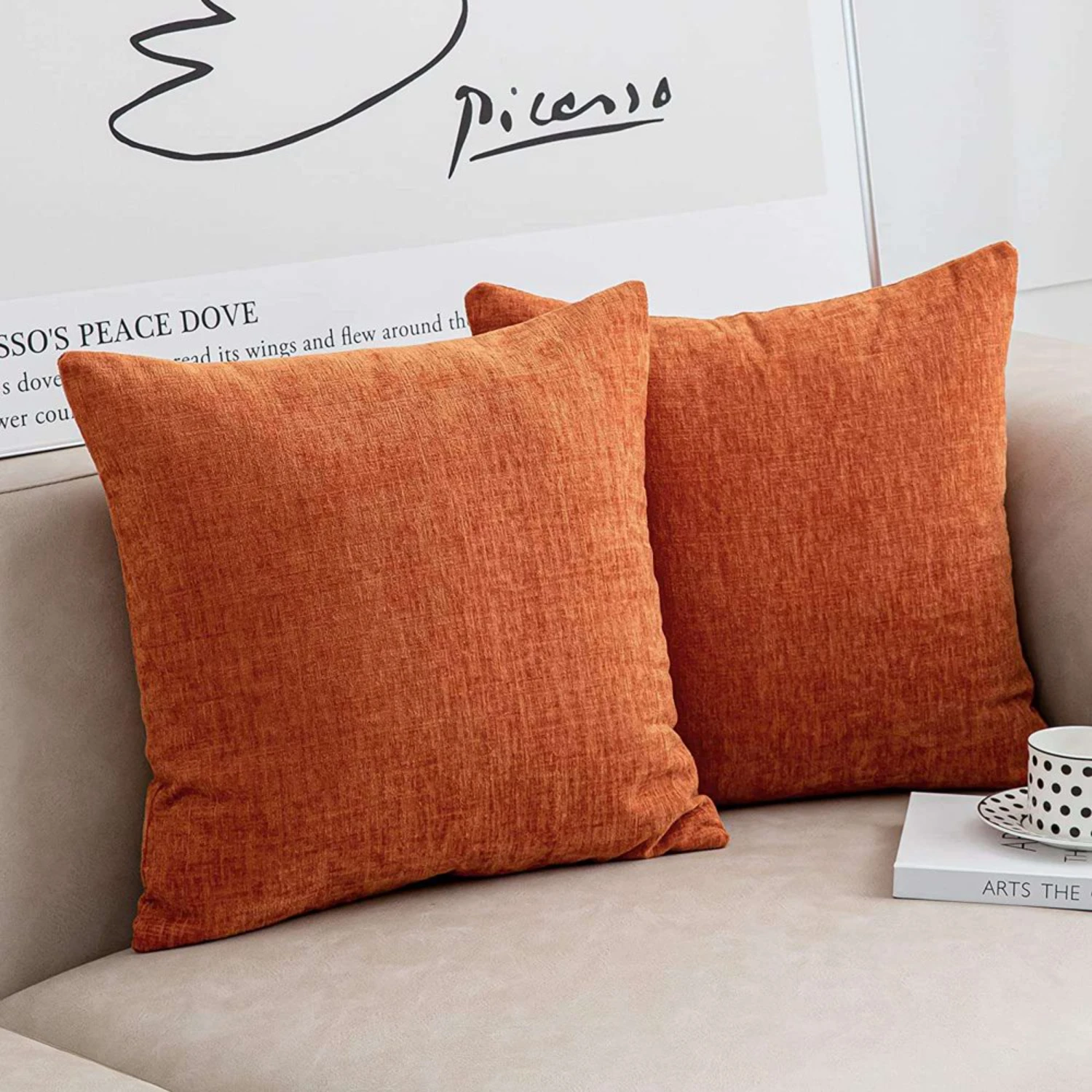 Orange Pillow Covers 18x18 Set of 2 Modern Farmhouse Rustic Decorative Throw Pillow Covers Square Cushion Case