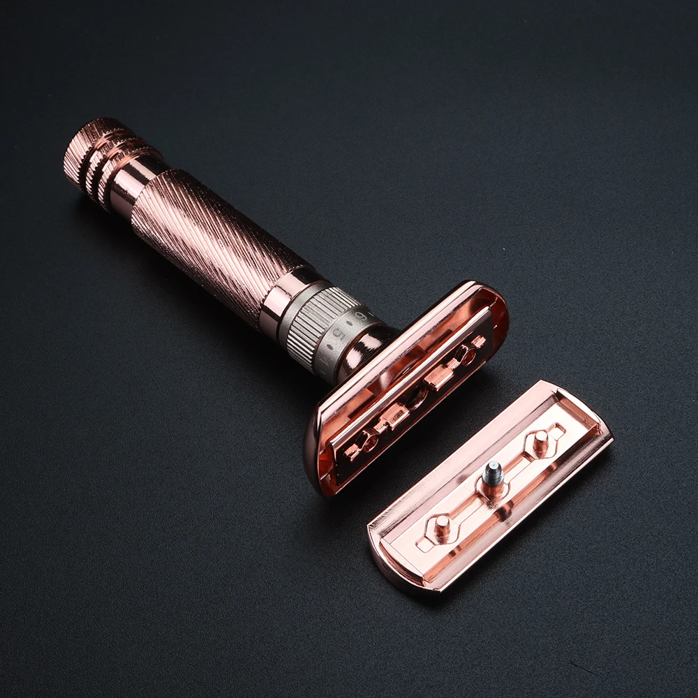 Rose Gold Alat Cukur Kuno Manual Pria Rol Alat Cukur 6 Kecepatan Alat Cukur Logam Tempat Pisau Dua Sisi