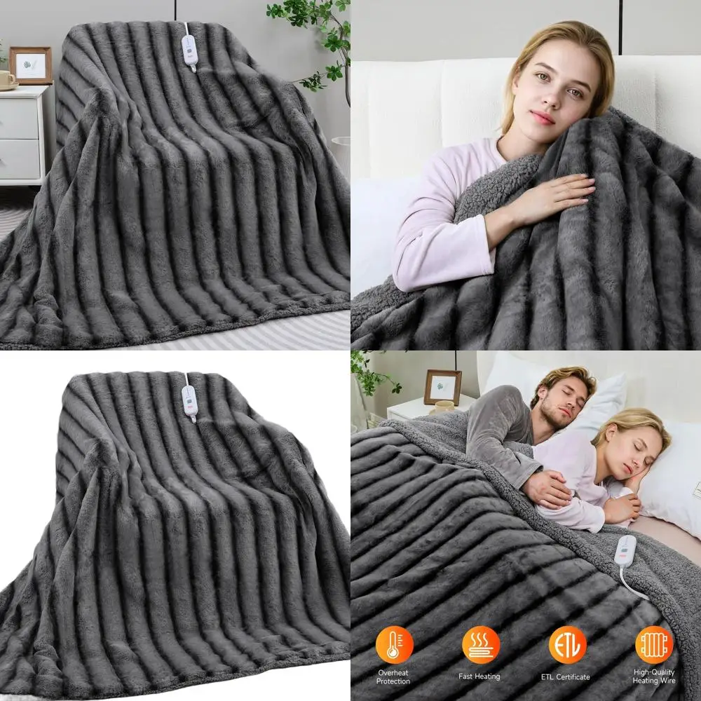 

Электрическое одеяло King Size - 100x90 см, плюшевое, из искусственного меха, с 5 режимами нагрева и автоматическим отключением через 10 часов, серое