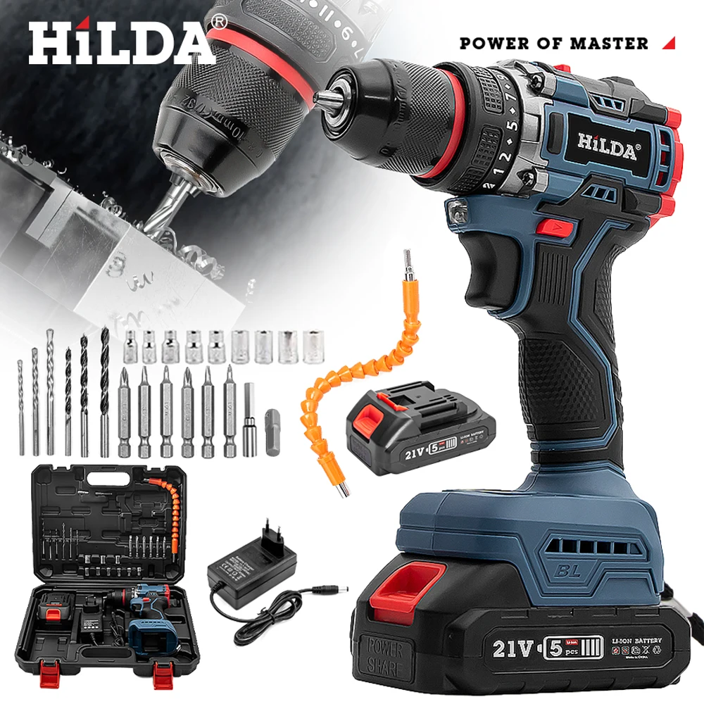 

HILDA 21V Cordless Drill Rechargeable High-Power Variable Speed Tool 25+1 Torque Multi-function Power Tools