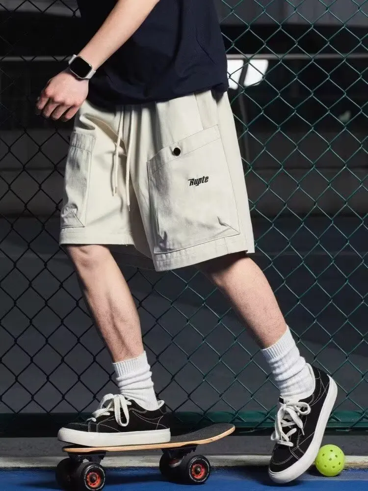 الرجعية جيب كبير العمل السراويل الرجال 25 الصيف جديد شارع العليا فضفاض الأمريكية رسالة مطرزة خمس نقاط سراويل تقليدية