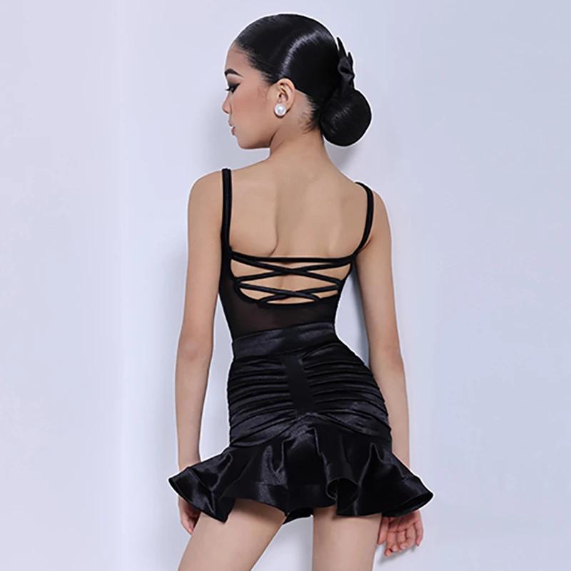 Kinderen Meisjes Latin Dansvoorstelling Danskleding Kostuum Kostuums Mesh Fluwelen Patchwork Spaghetti Strik Romper en Rok
