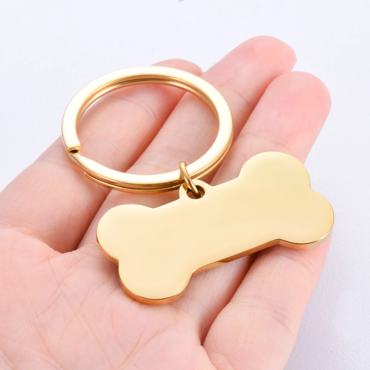 5Pcs  Pet ID Tag Keychain Dog Bone Stainless Steel Blank Collar Tag Keyring DIY Jewelry Making Accessories Gift Wholesale