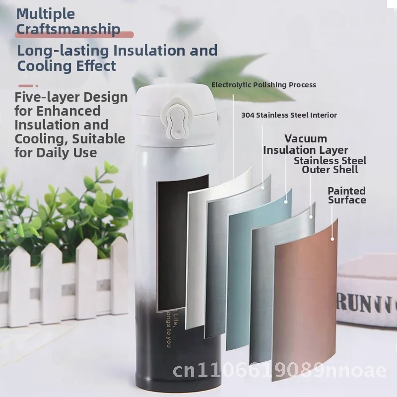 

Gradient 304 Stainless Steel Bouncing Cup Vacuum Insulated Thermos Water Bottle for Men And Women 300ml/500ml Portable Travel