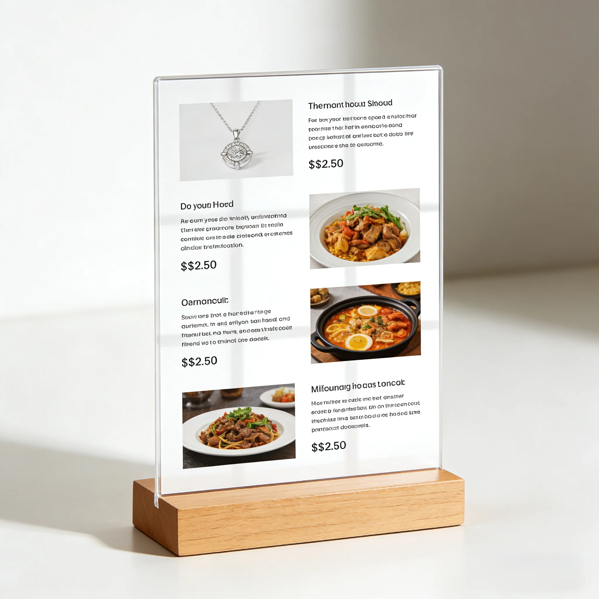 3 Pieces A4 210X297MM Double Side Wood Acrylic Sign Holder Display Stand Price Label Holder Restaurant Menu Paper Poster Frame