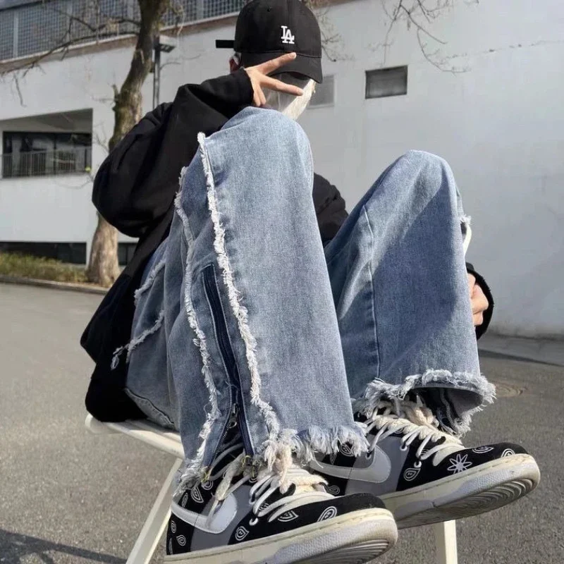

Straight Men's Jeans Regular Korean Style 2025 Fashion Trousers Trend Denim Washed Kpop Autumn Luxury Harajuku Male Cowboy Pants