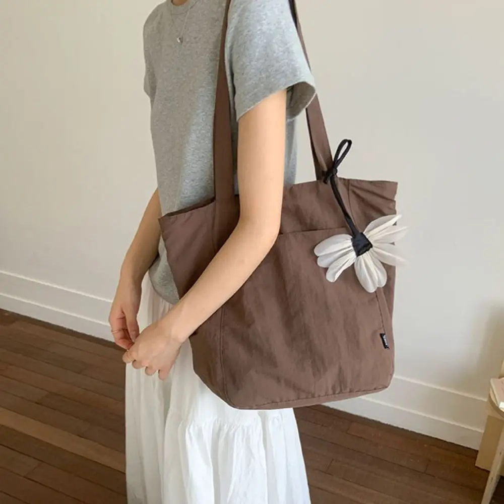 

Милая нейлоновая сумка на плечо в корейском стиле, водонепроницаемая однотонная большая сумка, легкая студенческая сумка большой вместимости