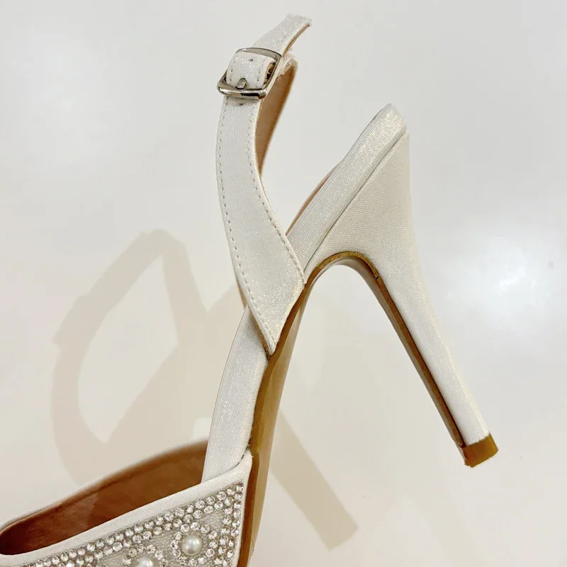 Eilyken Street Style Crystal Bead Buckle Strap Women Pumps Sandals Sexy Pointed Toe Thin High Heels Banquet Party Mule Shoes