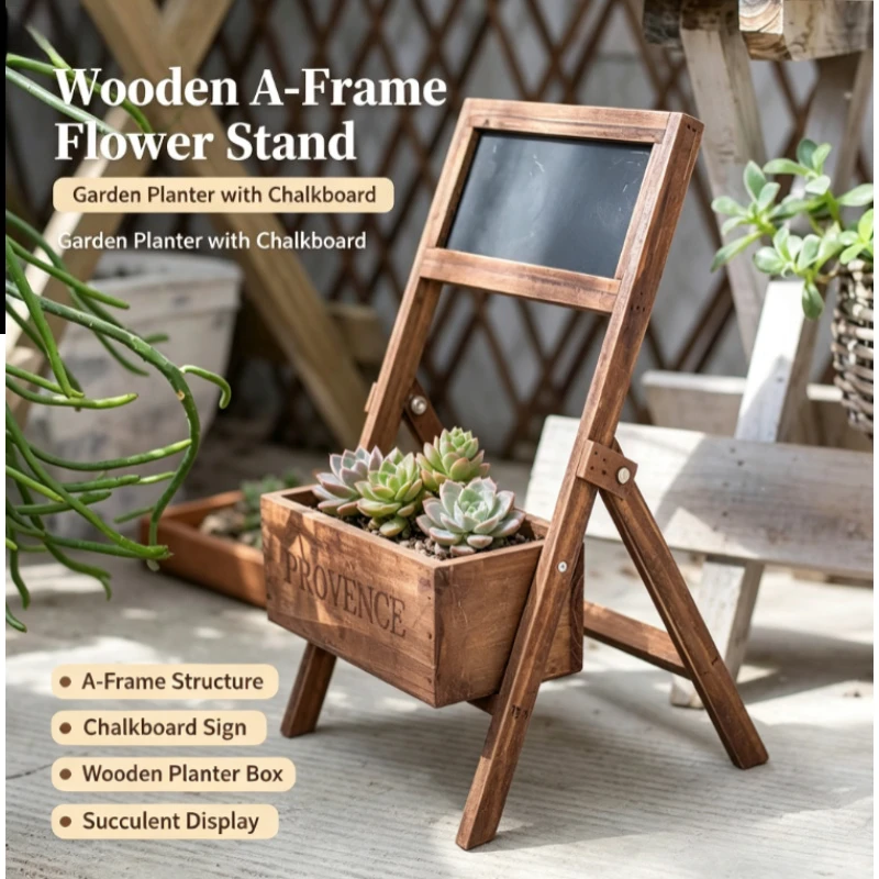 Rustic  Wood Succulent Planter Box with Blackboard Front Rectangular Desktop Flower Stand for Window Sill Desk Decor Display