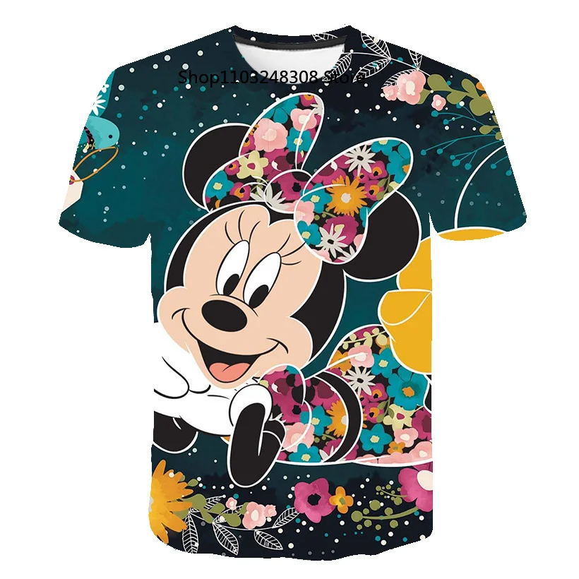 2024 Summer Disney Series Kids 3D Printing Mickey Mouse Girls T Shirts Children Short Sleeves T-Shirts Girls Cartoon Casual Tops